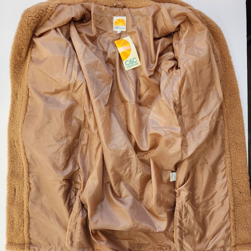 SOLD-C&C California Sherpa Shacket NWT Womens Size S Long Button Front Brown - Picture 9 of 13